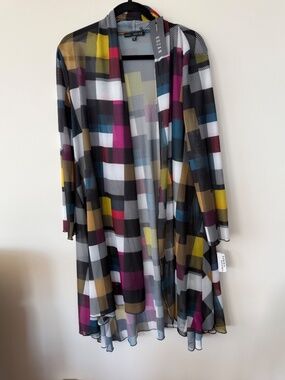 💖 Kozan Molly Cardigan NWT Size M Fits XL 1X Geometric Plaid Duster